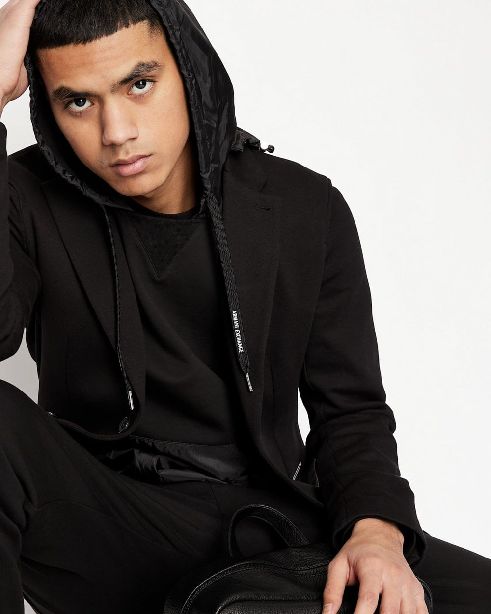 Armani Exchange Mens Techno Fabric Kangaroo Pouch Hoodie 3LZMFB