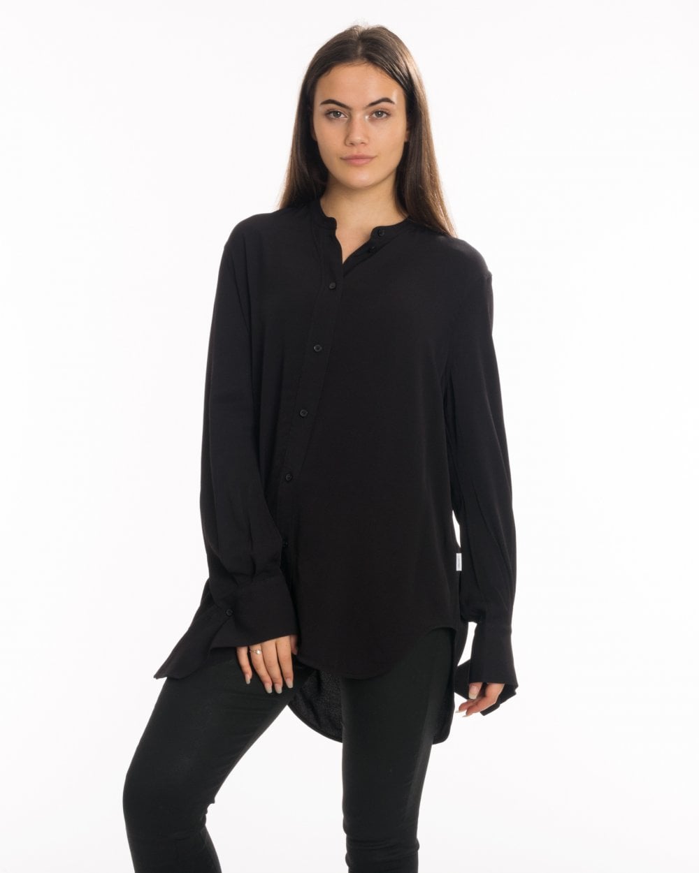 Calvin Klein Draped Cuff Long Sleeve Womens Blouse