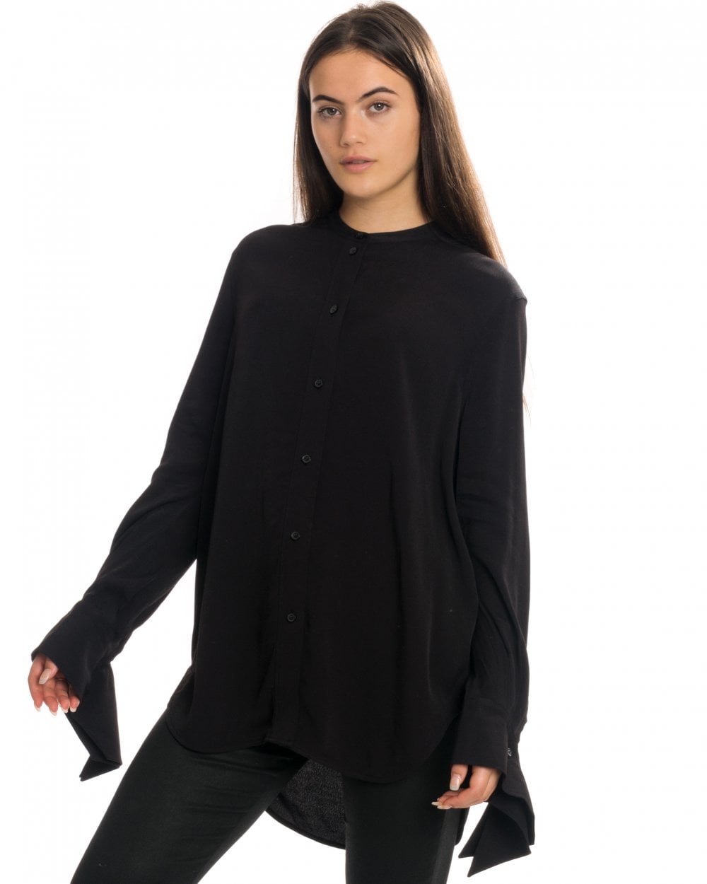 Calvin Klein Draped Cuff Long Sleeve Womens Blouse