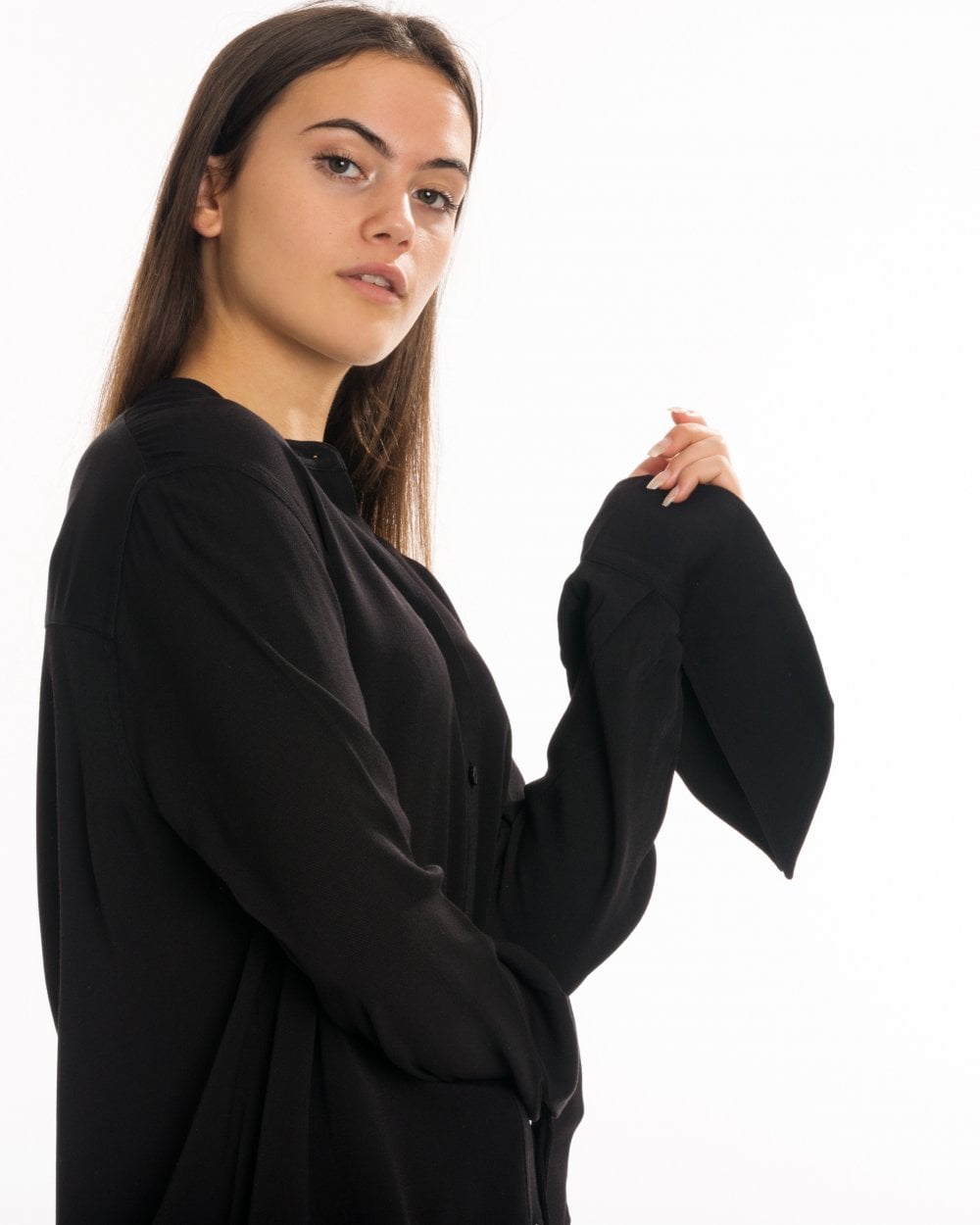 Calvin Klein Draped Cuff Long Sleeve Womens Blouse