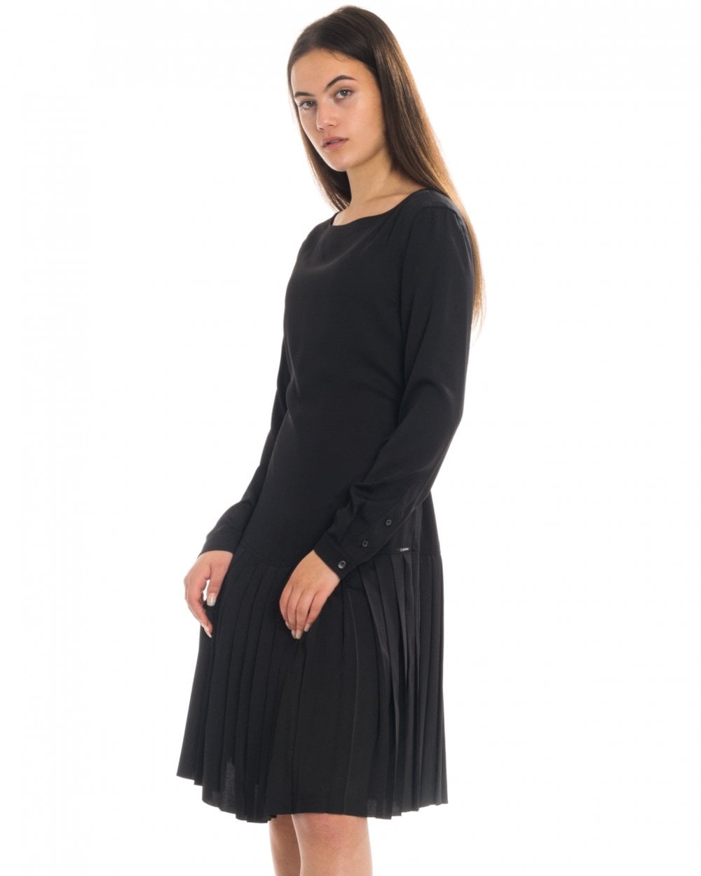 Calvin Klein Pleated Long Sleeve Womens Dress