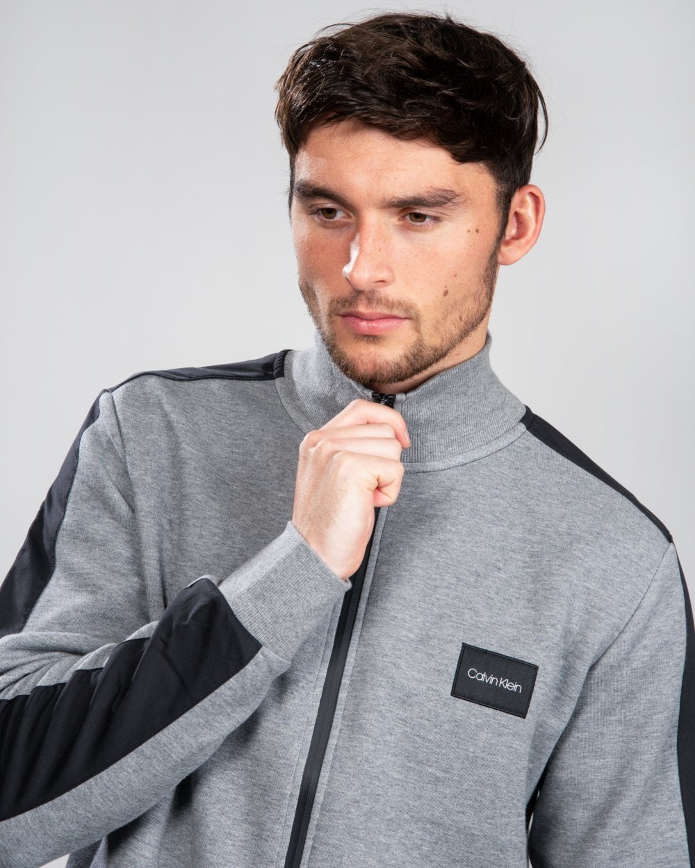 Calvin Klein Full Zip 2 Tone Sweatshirt - Mid Grey/Heather