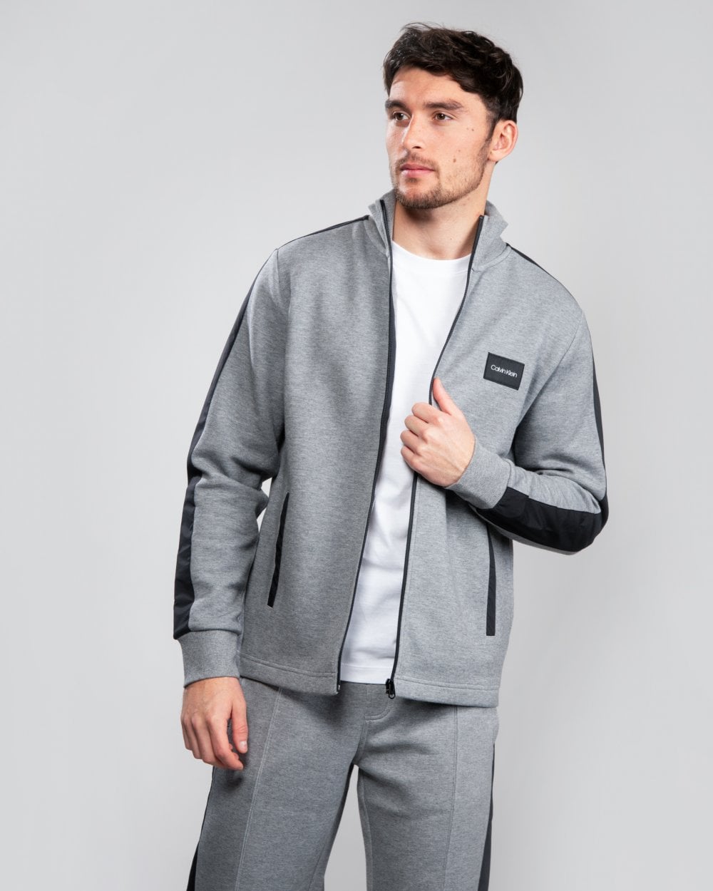 Calvin Klein Full Zip 2 Tone Sweatshirt - Mid Grey/Heather