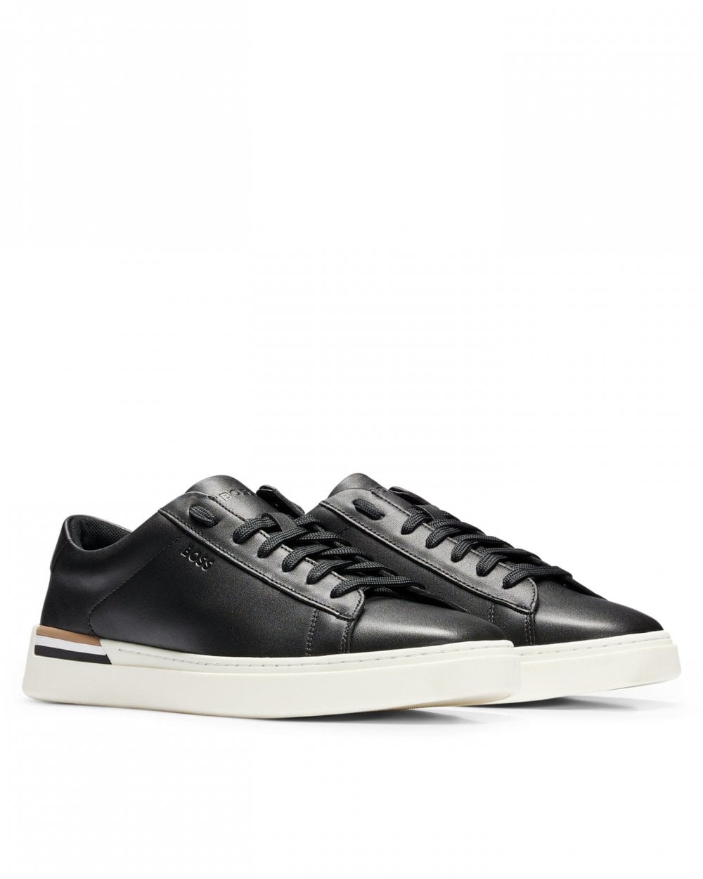BOSS Orange Clint Mens Leather Cupsole Trainers With Logos and Signature Stripe