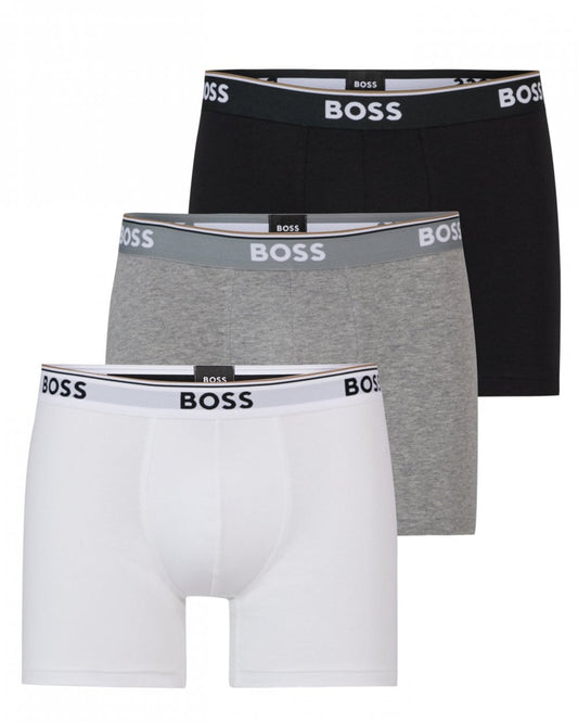 BOSS Orange Power Three Pack Mens Stretch Cotton Boxer Briefs With Logos NOS - White/Grey/Black 999