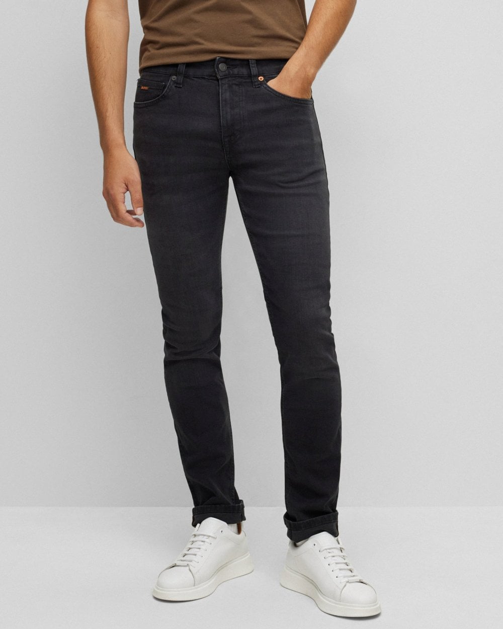 BOSS Orange BOSS Orange Delaware Mens Slim-fit Jeans in Charcoal Super-Stretch Denim