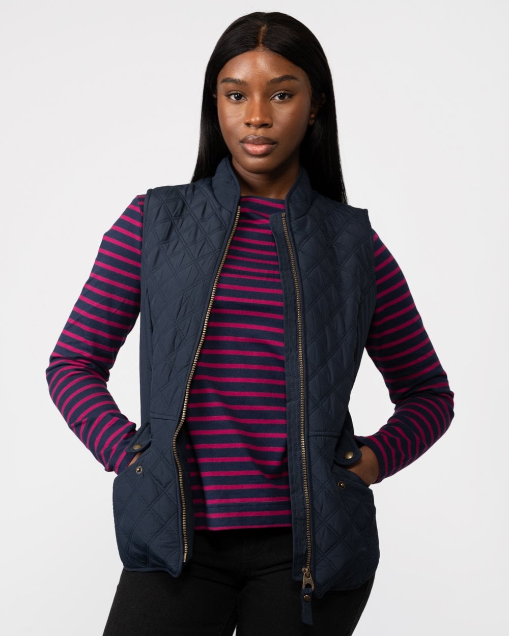 Joules Minx Womens Diamond Quilt Gilet - Dark Navy