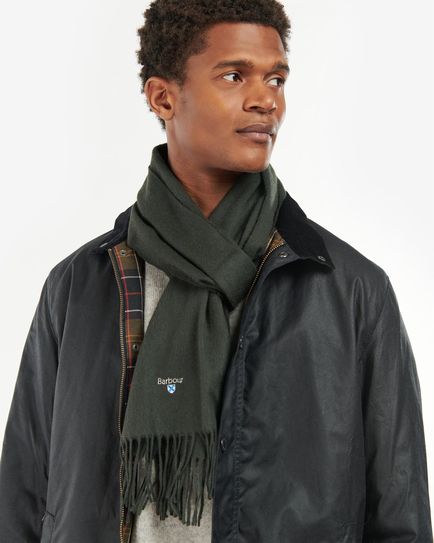 Barbour Unisex Plain Lambswool Scarf - Forest Green