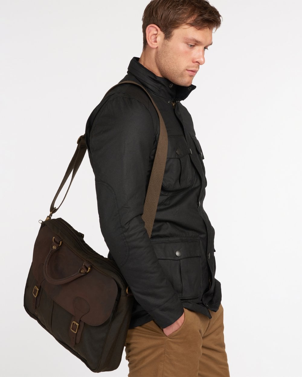 Barbour Wax Unisex Leather Briefcase - Olive