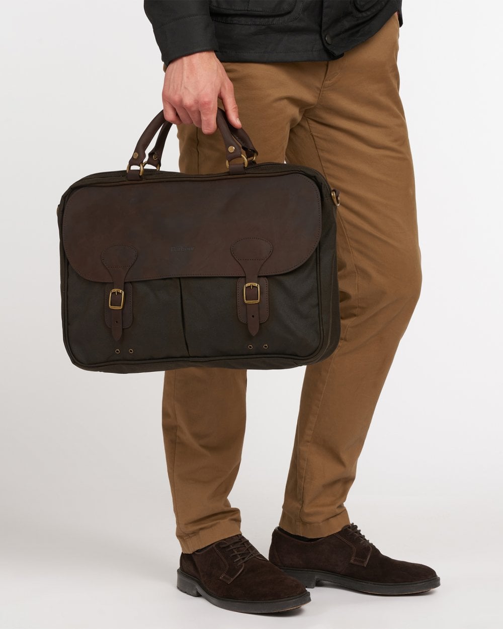Barbour Wax Unisex Leather Briefcase - Olive