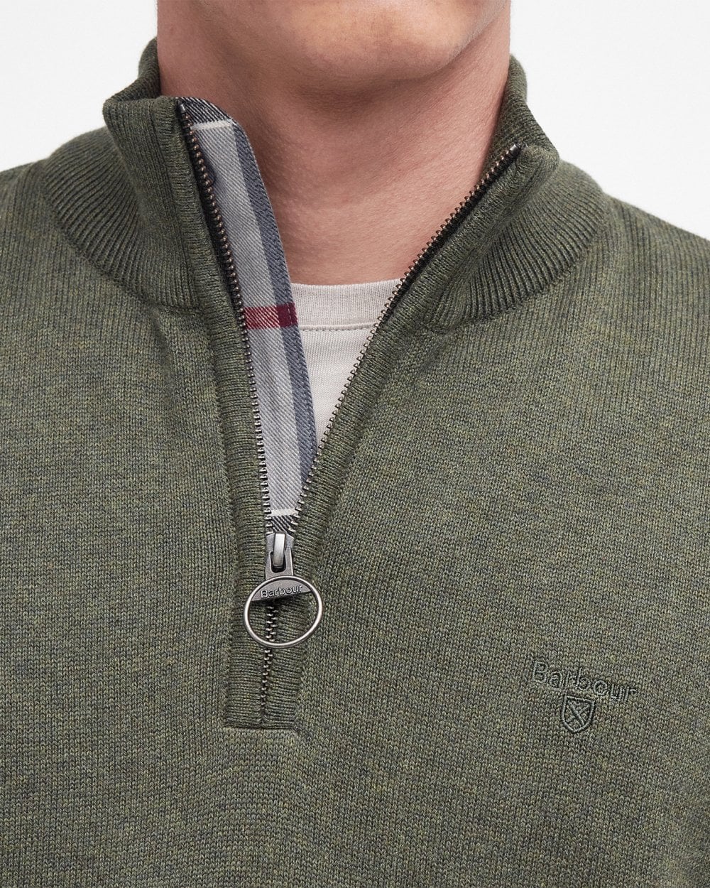Barbour Cotton Mens Half Zip Jumper - Dusty Olive