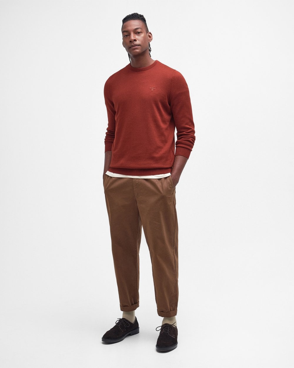 Barbour Pima Cotton Mens Crew Sweatshirt - Fired Brick