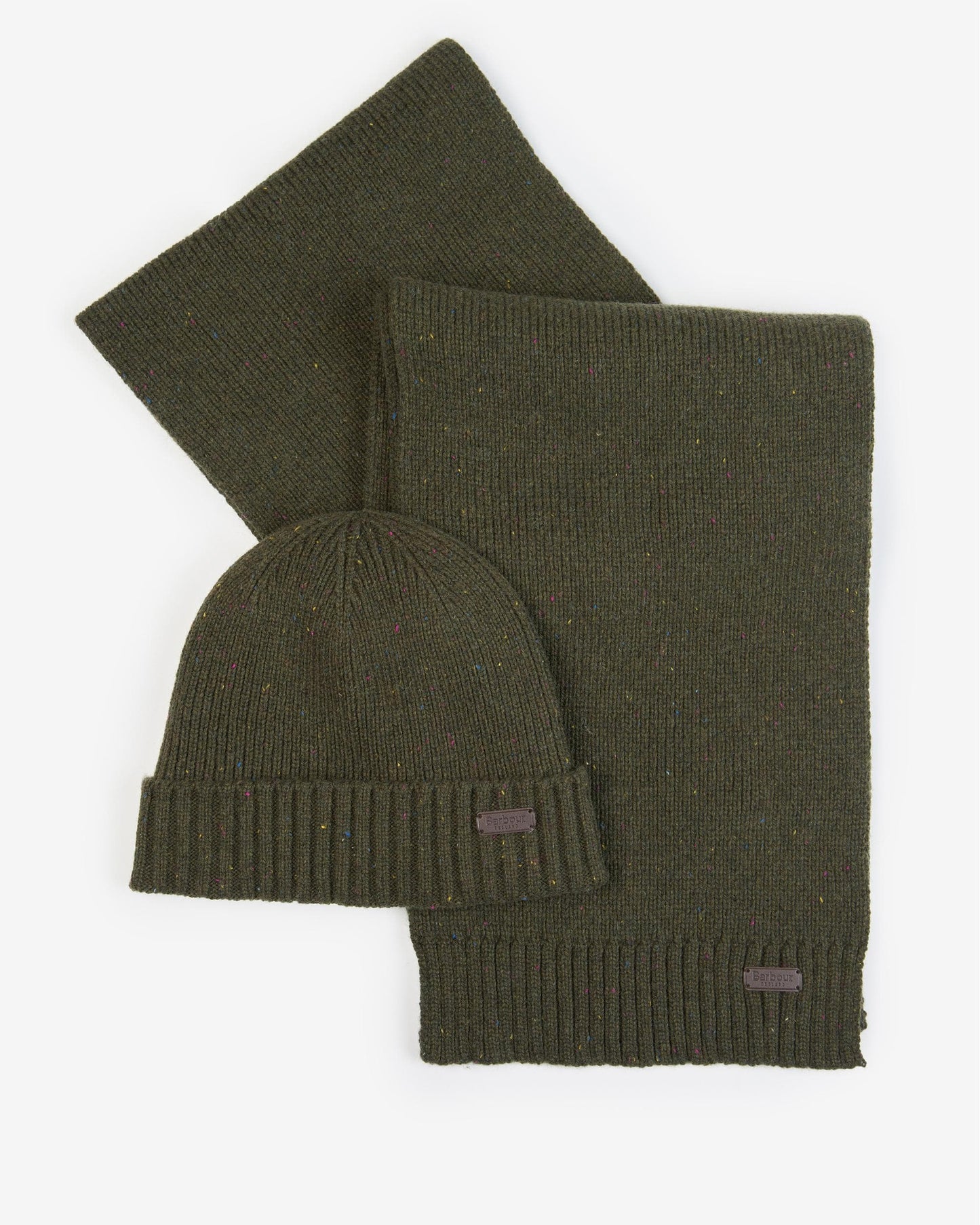 Barbour Carlton Fleck Beanie & Scarf Mens Gift Set - Olive