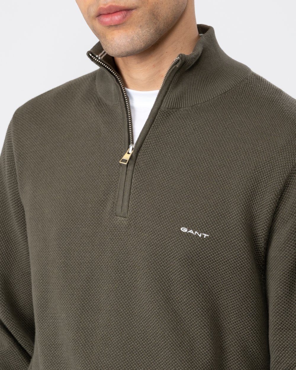 GANT Mens Cotton Pique Half Zip Jumper - 301 Juniper Green