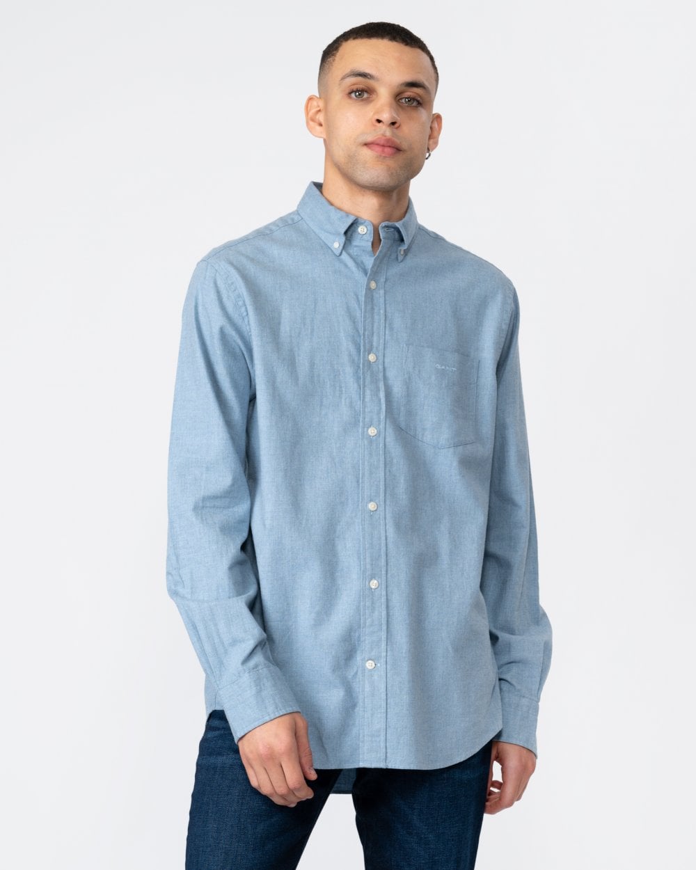 GANT Mens Regular Fit Flannel Melange Shirt - 464 Salty Sea