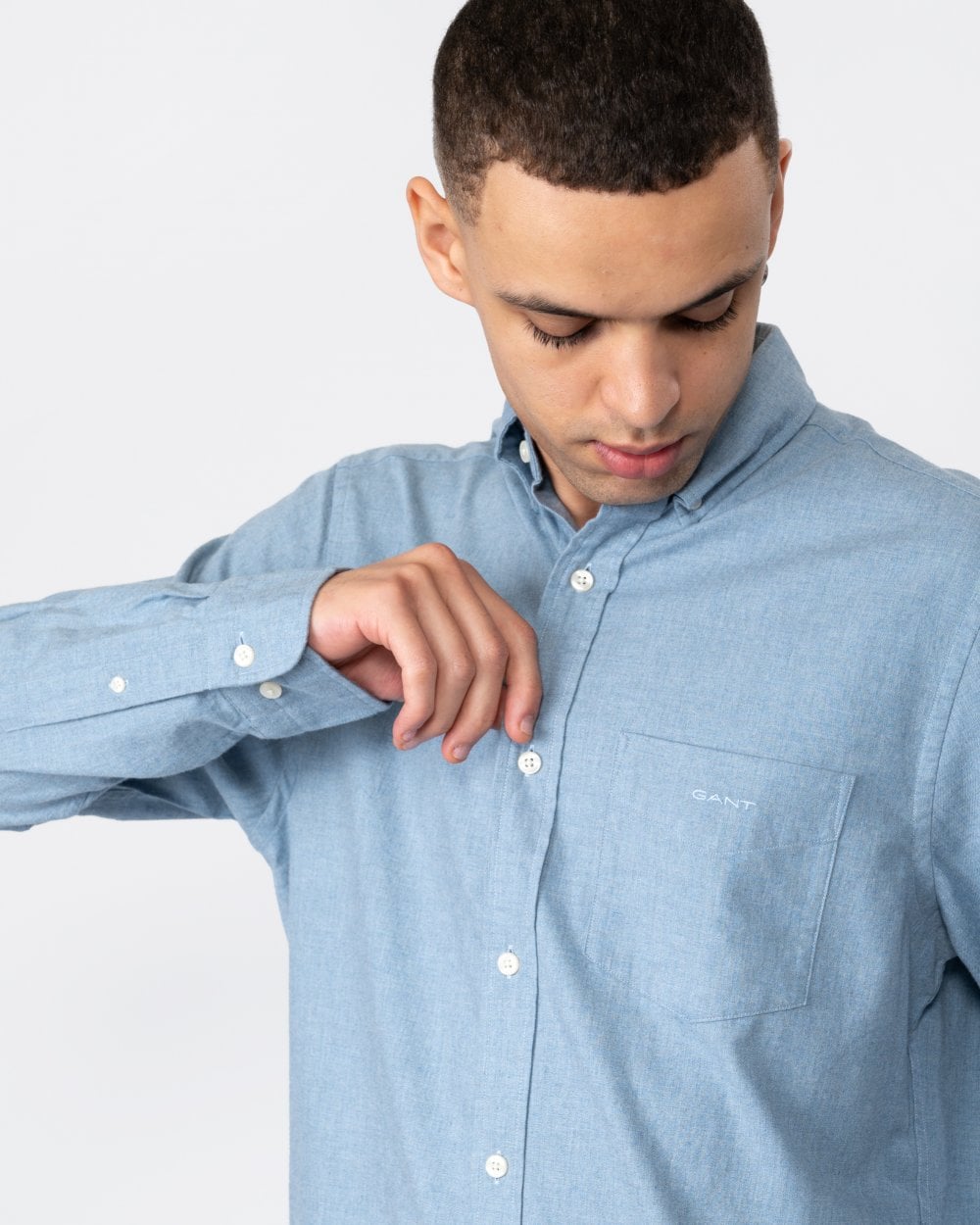 GANT Mens Regular Fit Flannel Melange Shirt - 464 Salty Sea