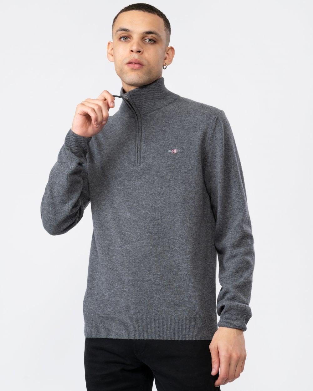 GANT Mens Superfine Lambswool Half Zip Cardigan - 90 Charcoal Melange