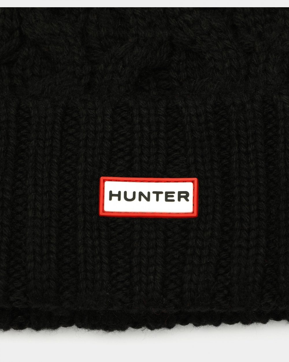 Hunter Unisex Cable Knit Beanie With Pom - Black