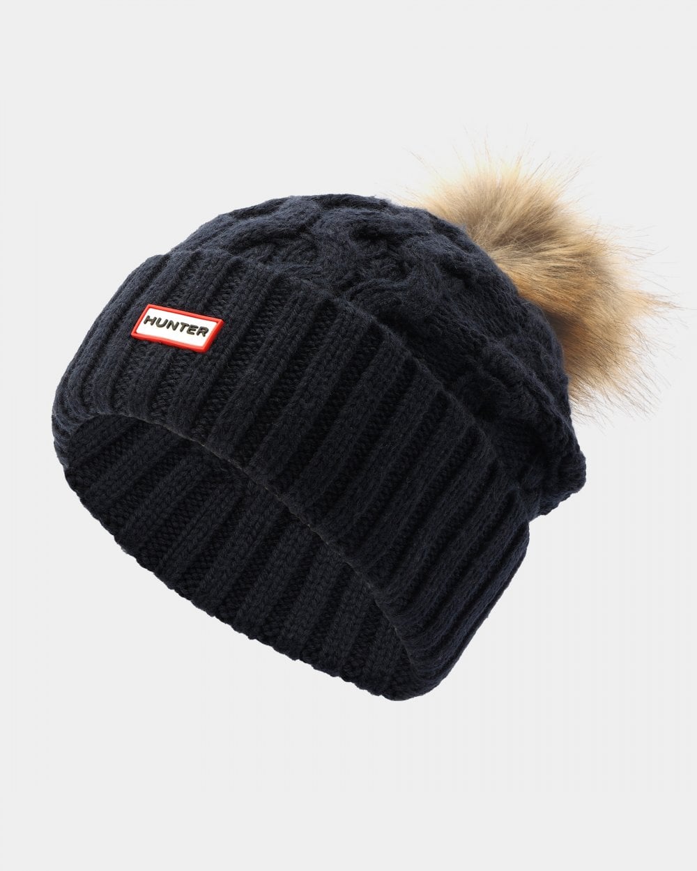 Hunter Unisex Cable Knit Beanie With Pom