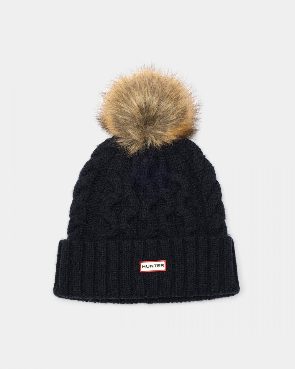 Hunter Unisex Cable Knit Beanie With Pom - Meadow Navy