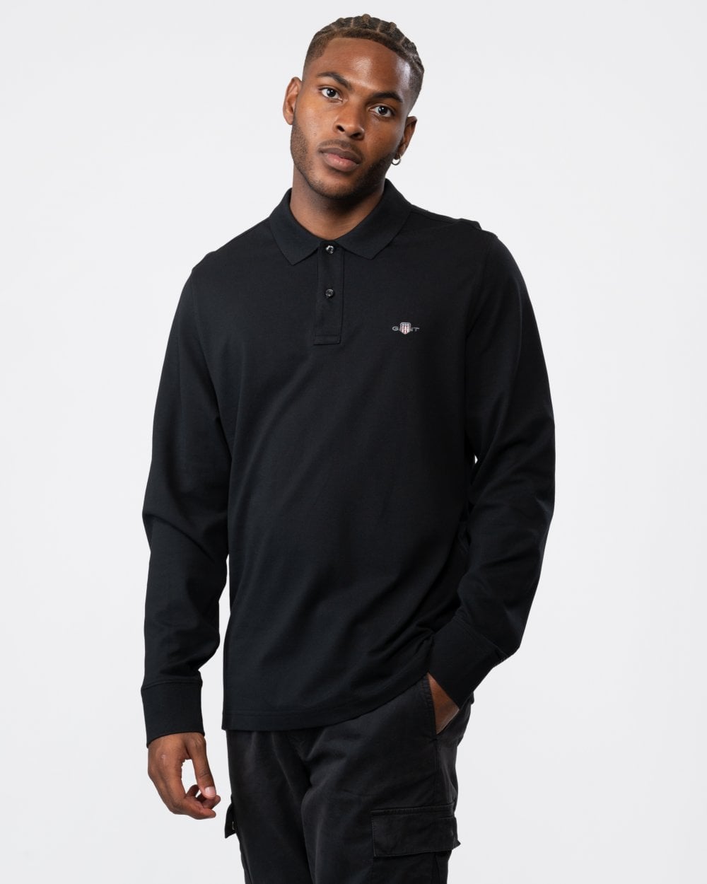 GANT Mens Regular Fit Long Sleeve Shield Logo Pique Rugger - 5 Black