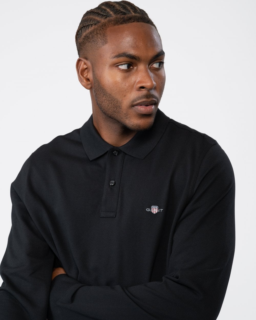 GANT Mens Regular Fit Long Sleeve Shield Logo Pique Rugger - 5 Black
