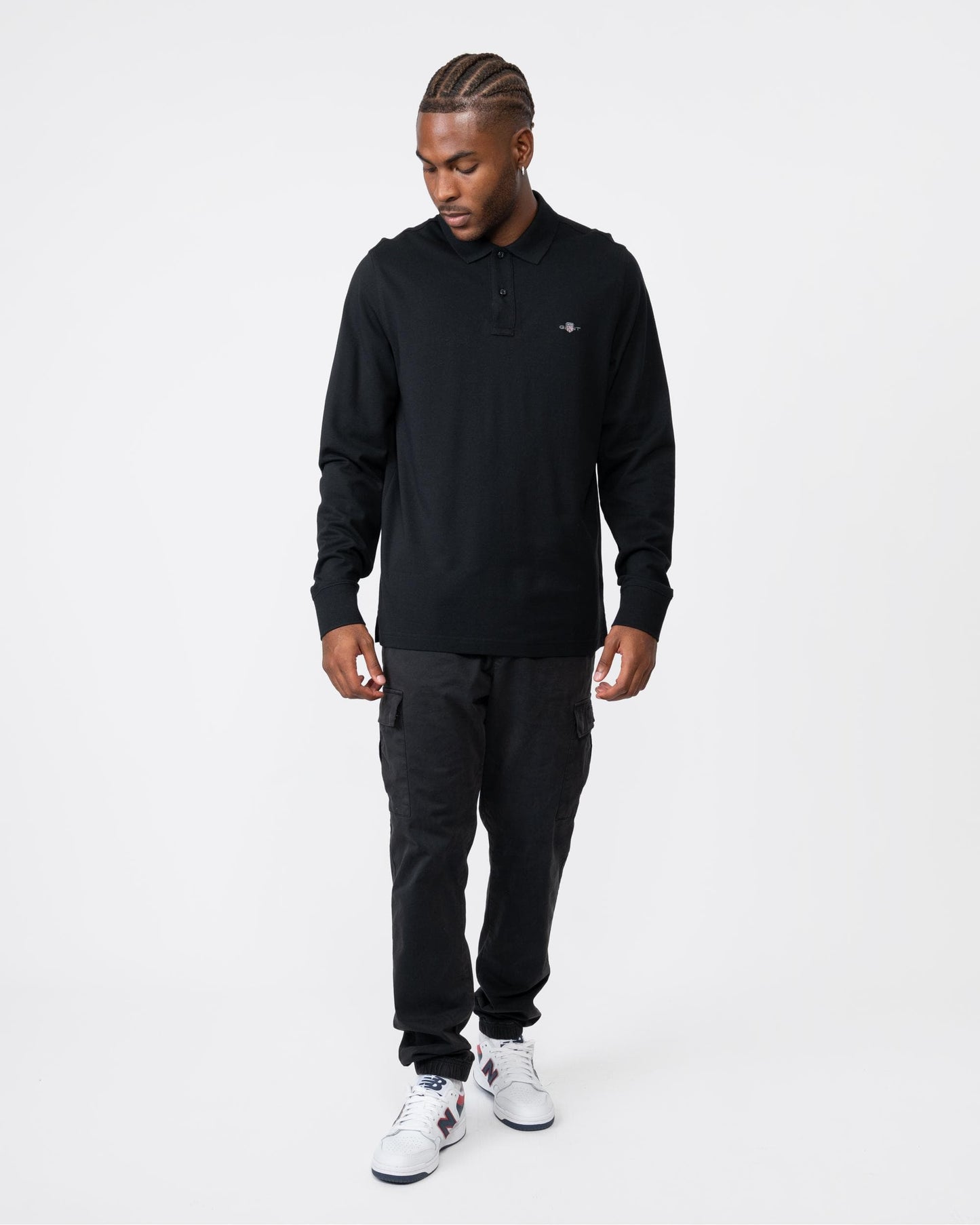 GANT Mens Regular Fit Long Sleeve Shield Logo Pique Rugger - 5 Black