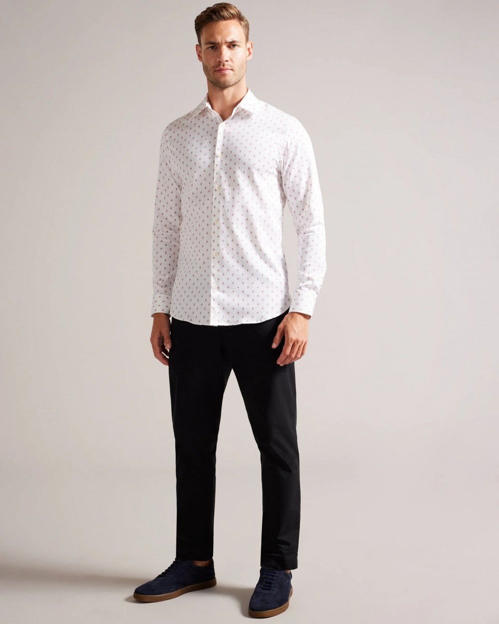 Ted Baker Ardea Mens Long Sleeve Geometric Print Shirt - White