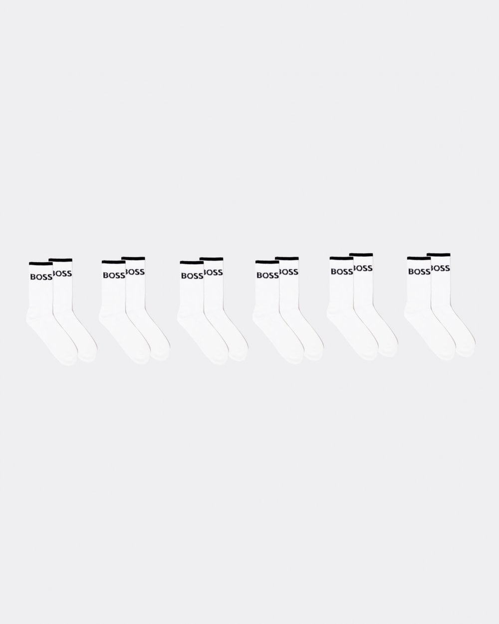 BOSS Orange 6 Pack Mens Stripe Combed Cotton Quarter Length Socks NOS - White 100