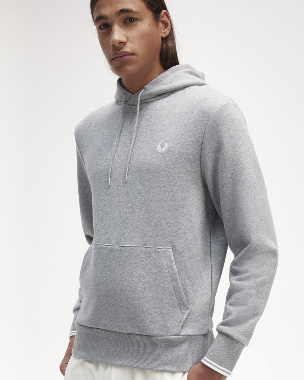 Fred Perry Mens Tipped Hooded Sweatshirt - Steel Marl R49