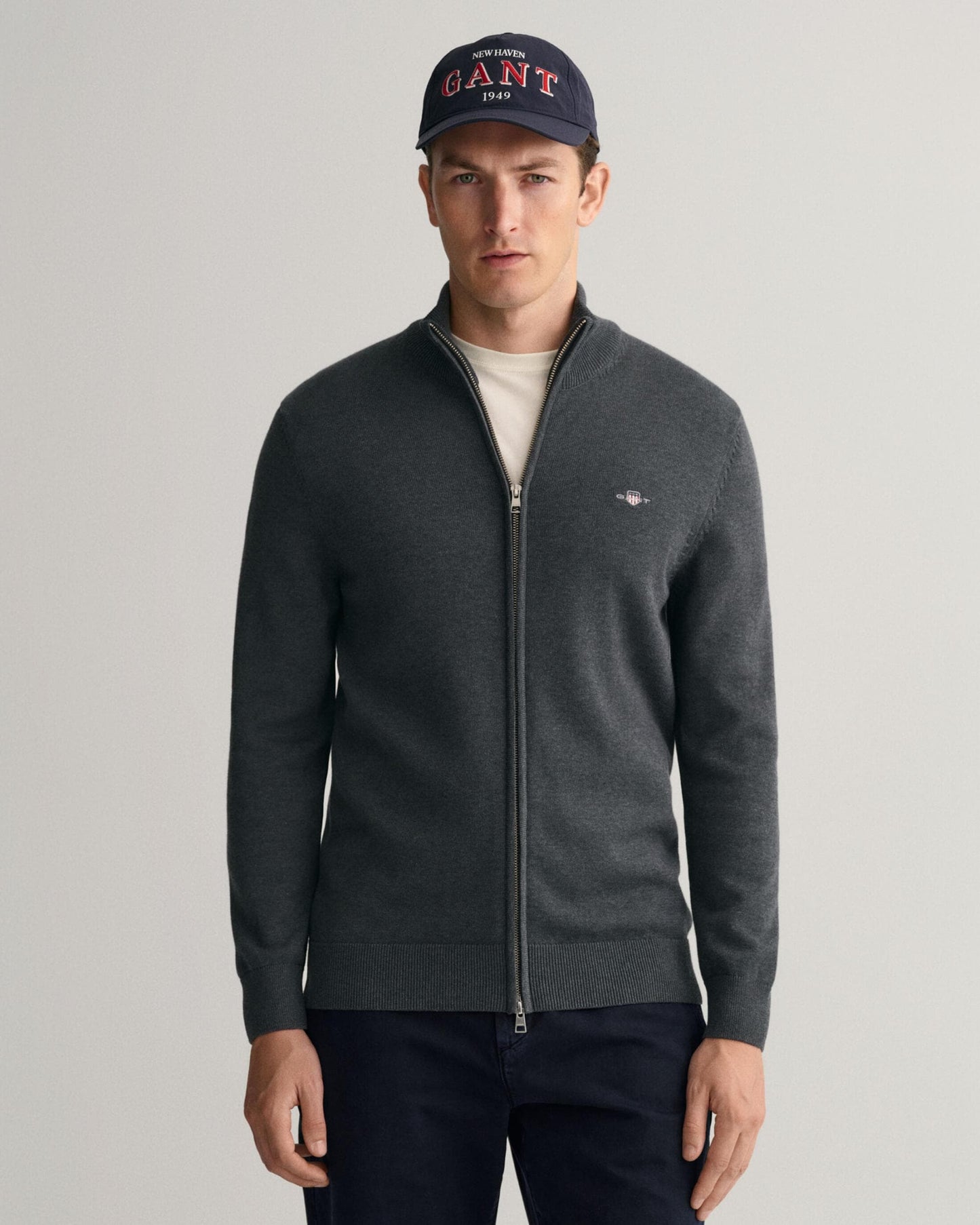 GANT Mens Casual Cotton Zip Cardigan - 95 Anthracite Melange