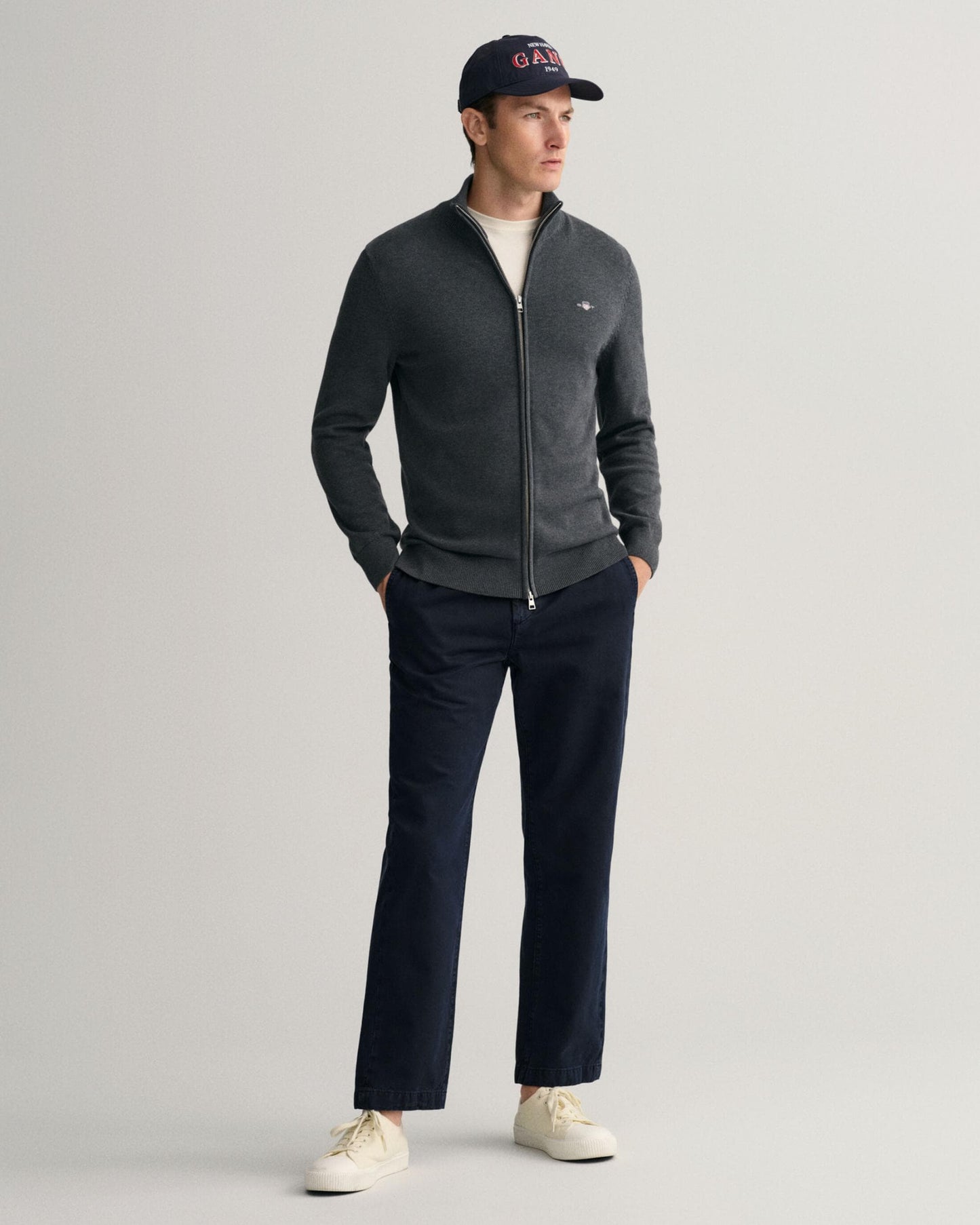 GANT Mens Casual Cotton Zip Cardigan - 95 Anthracite Melange