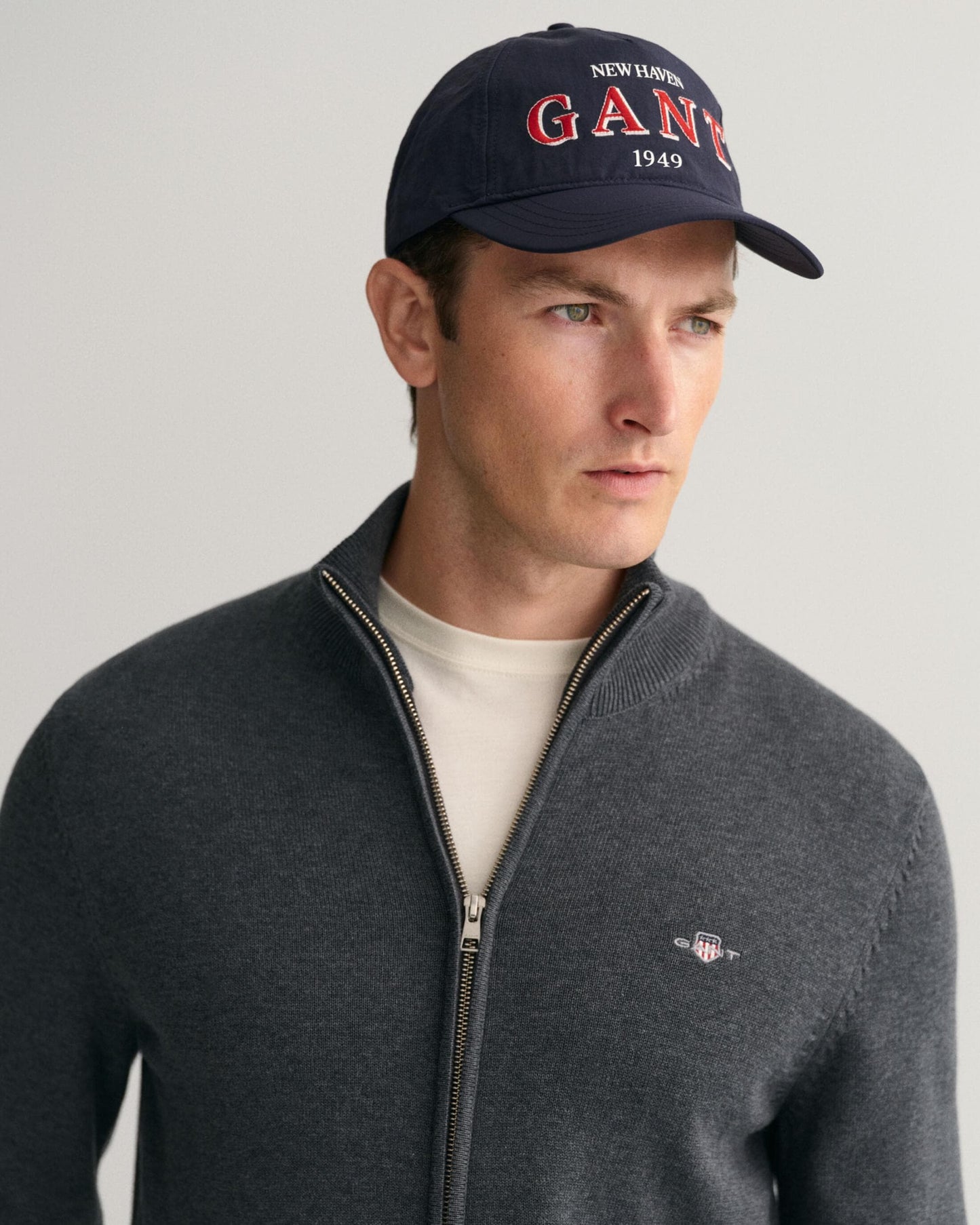 GANT Mens Casual Cotton Zip Cardigan - 95 Anthracite Melange