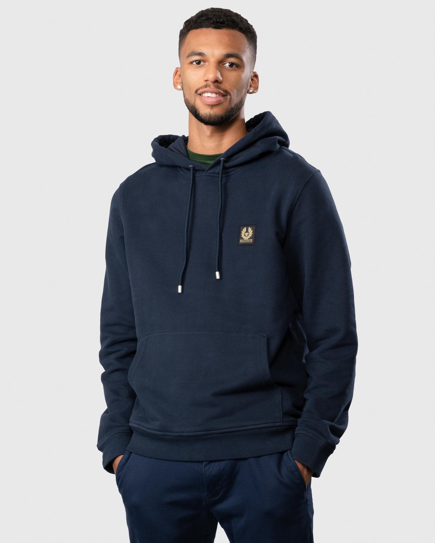 Belstaff Mens Pullover Logo Patch Hoodie - Dark Ink