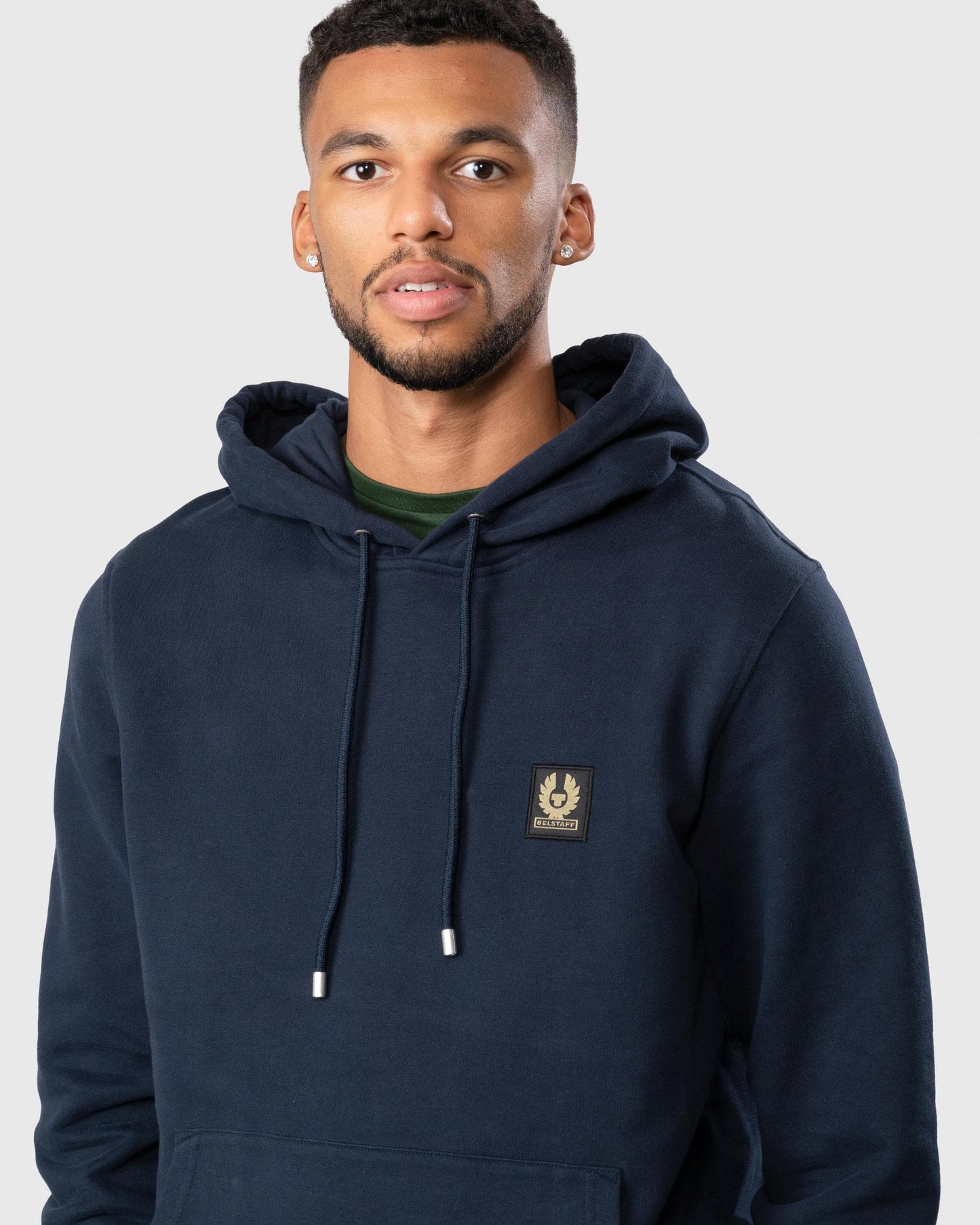 Belstaff Mens Pullover Logo Patch Hoodie - Dark Ink