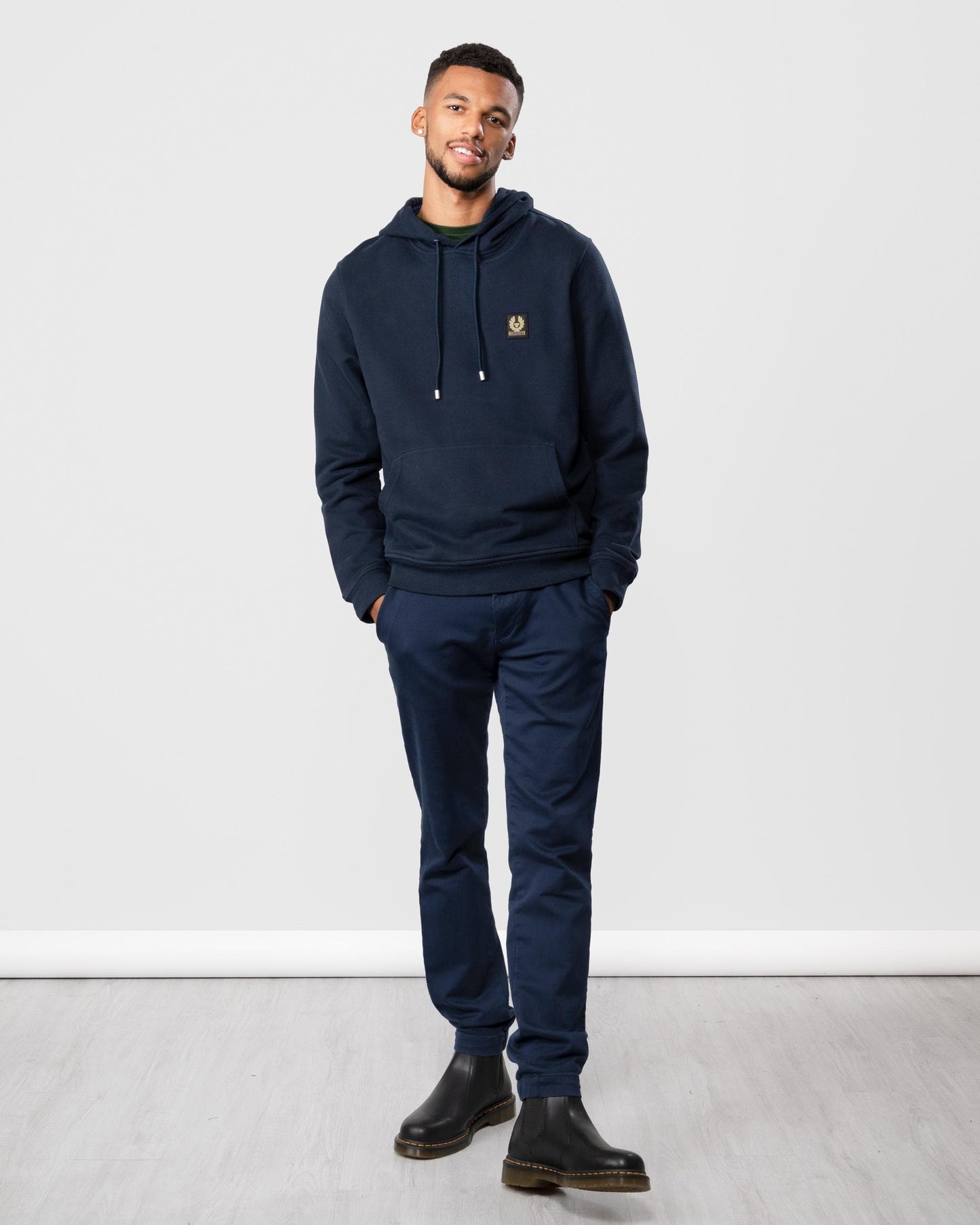 Belstaff Mens Pullover Logo Patch Hoodie - Dark Ink