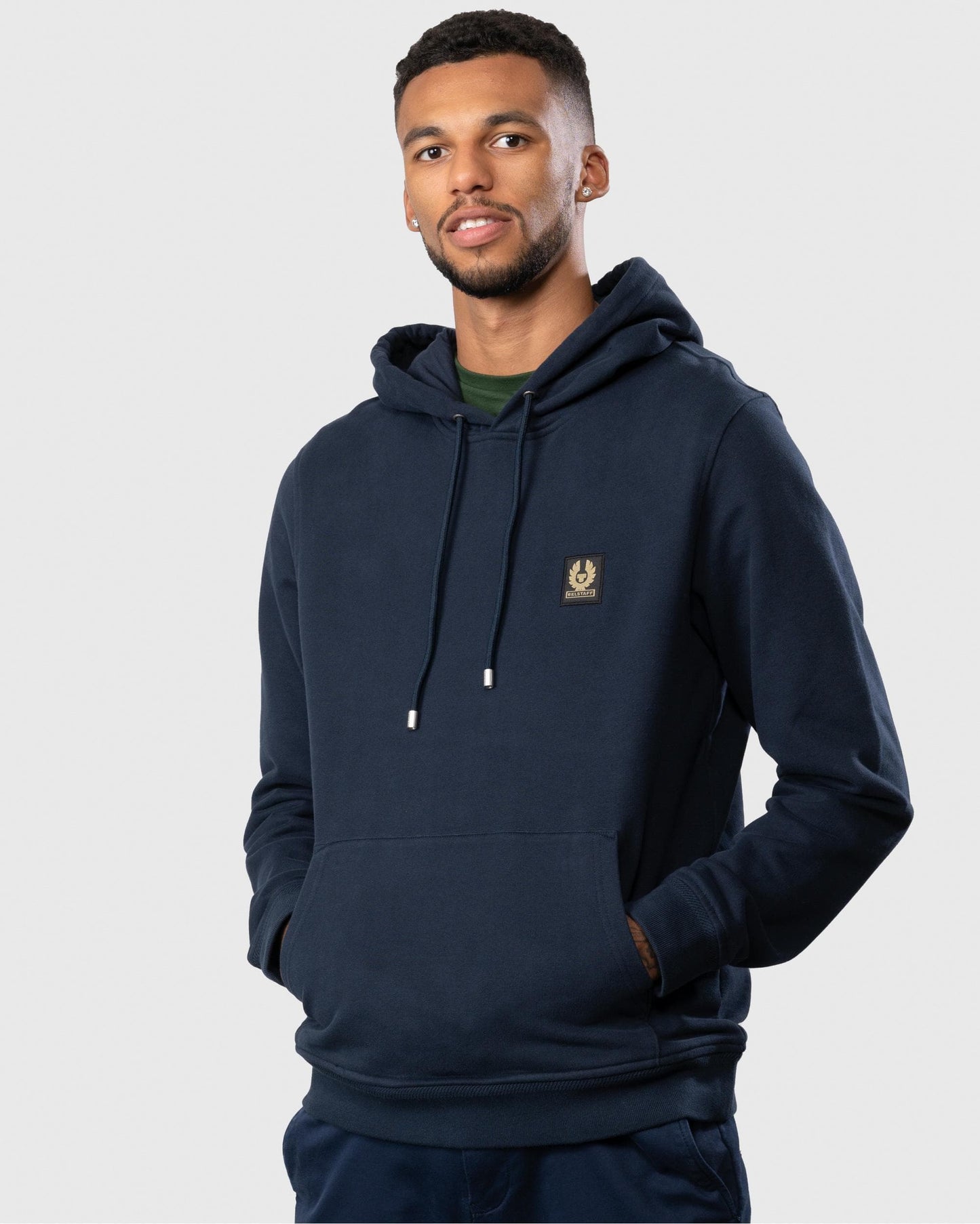 Belstaff Mens Pullover Logo Patch Hoodie - Dark Ink