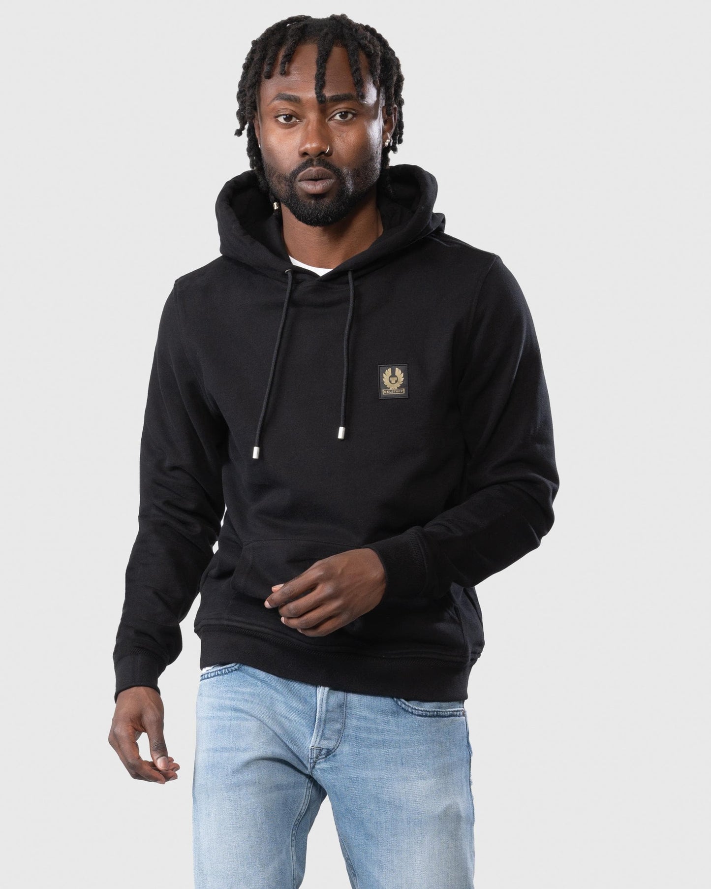 Belstaff Mens Pullover Logo Patch Hoodie - Black