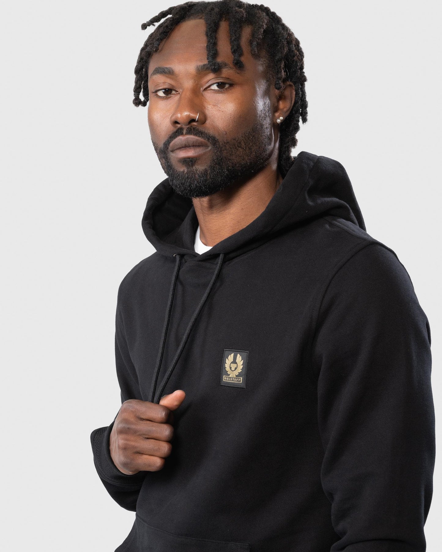 Belstaff Mens Pullover Logo Patch Hoodie - Black