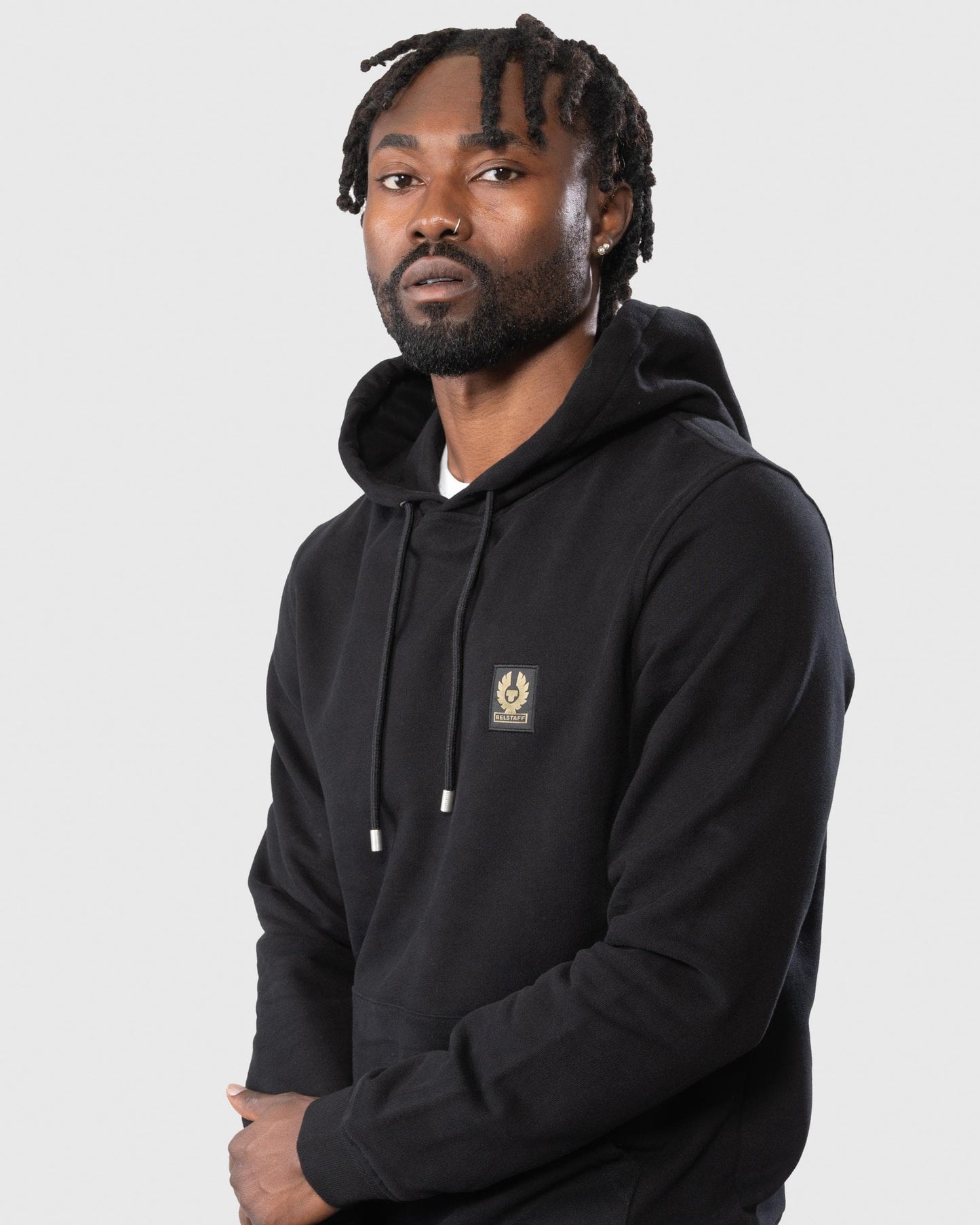 Belstaff Mens Pullover Logo Patch Hoodie - Black