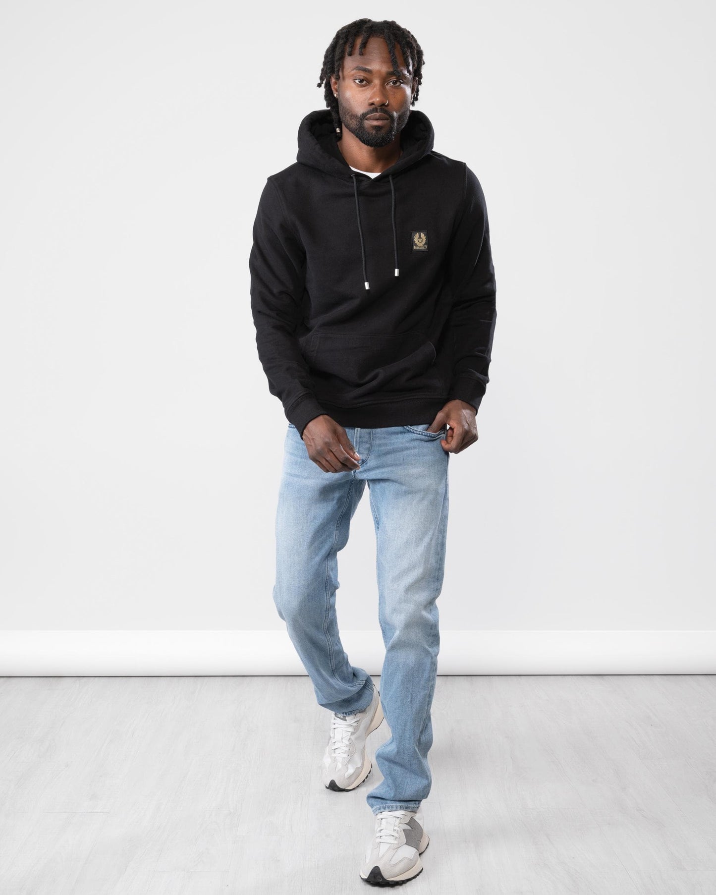Belstaff Mens Pullover Logo Patch Hoodie - Black