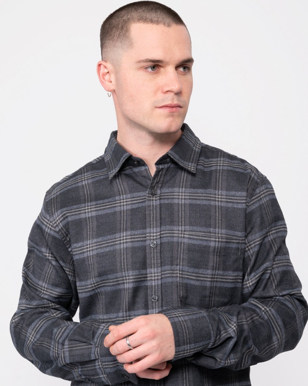 Oliver Sweeney Censo Mens Long Sleeved Brushed Cotton Shirt - Charcoal / Grey Check