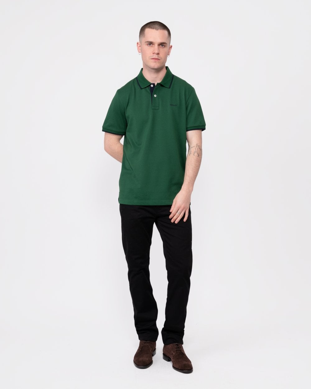 GANT Mens Tipped Short Sleeve Pique Polo - 338 Forest Green