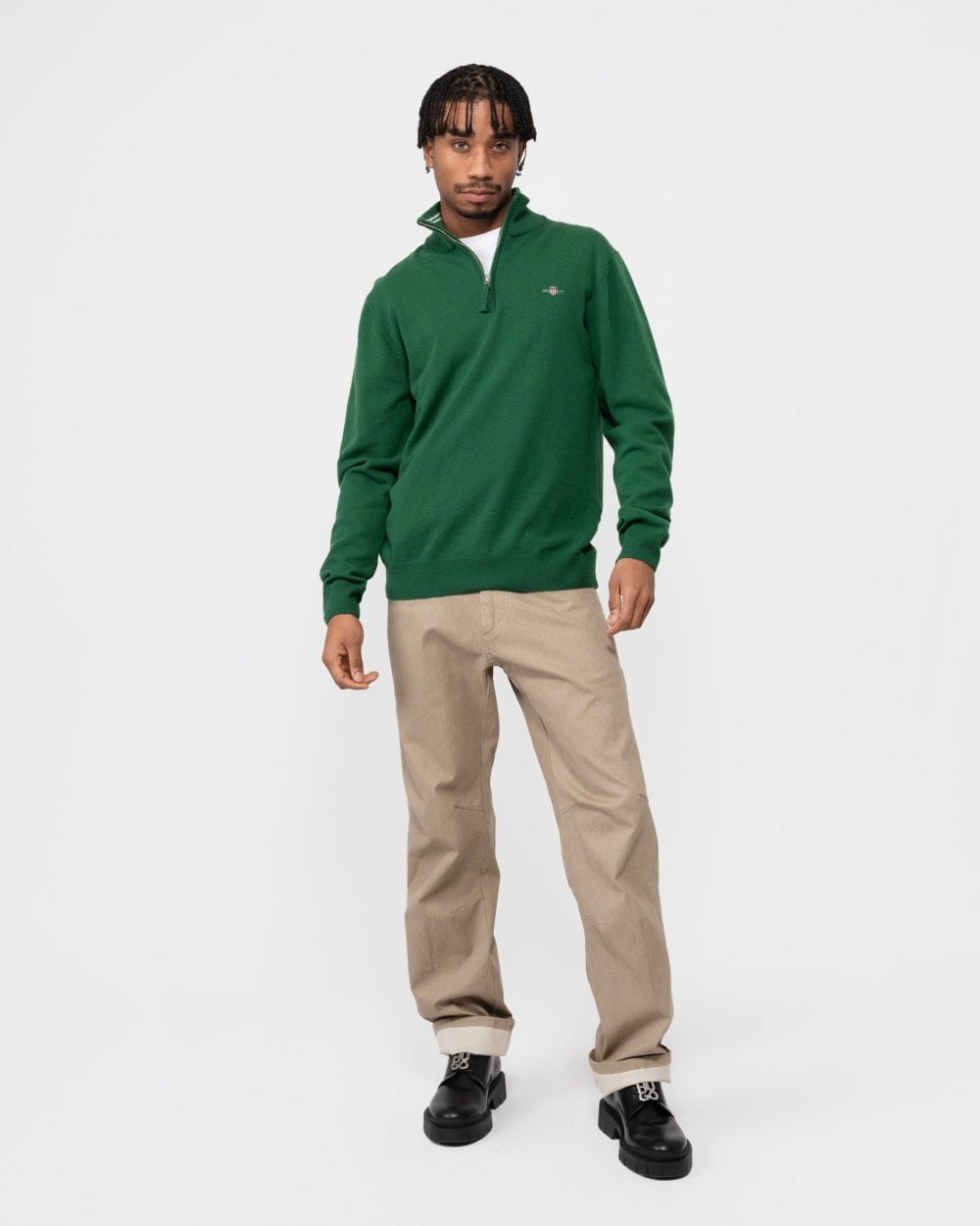 GANT Mens Superfine Lambswool Half Zip Cardigan - 338 Forest Green