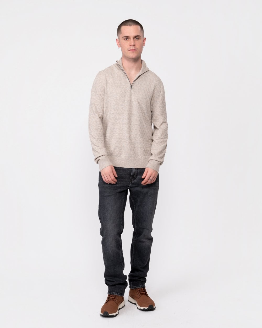 Ted Baker Kurnle Mens Long Sleeve T Knit Funnel Neck Jumper - Brown Tan
