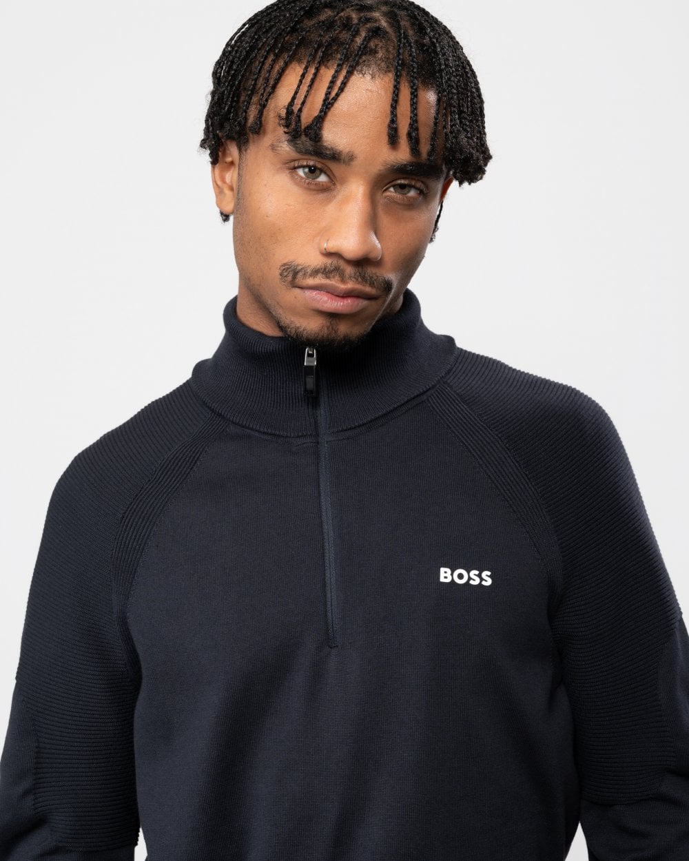BOSS Green Perform-X Quarter Zip Mens Jumper - Dark Blue 402