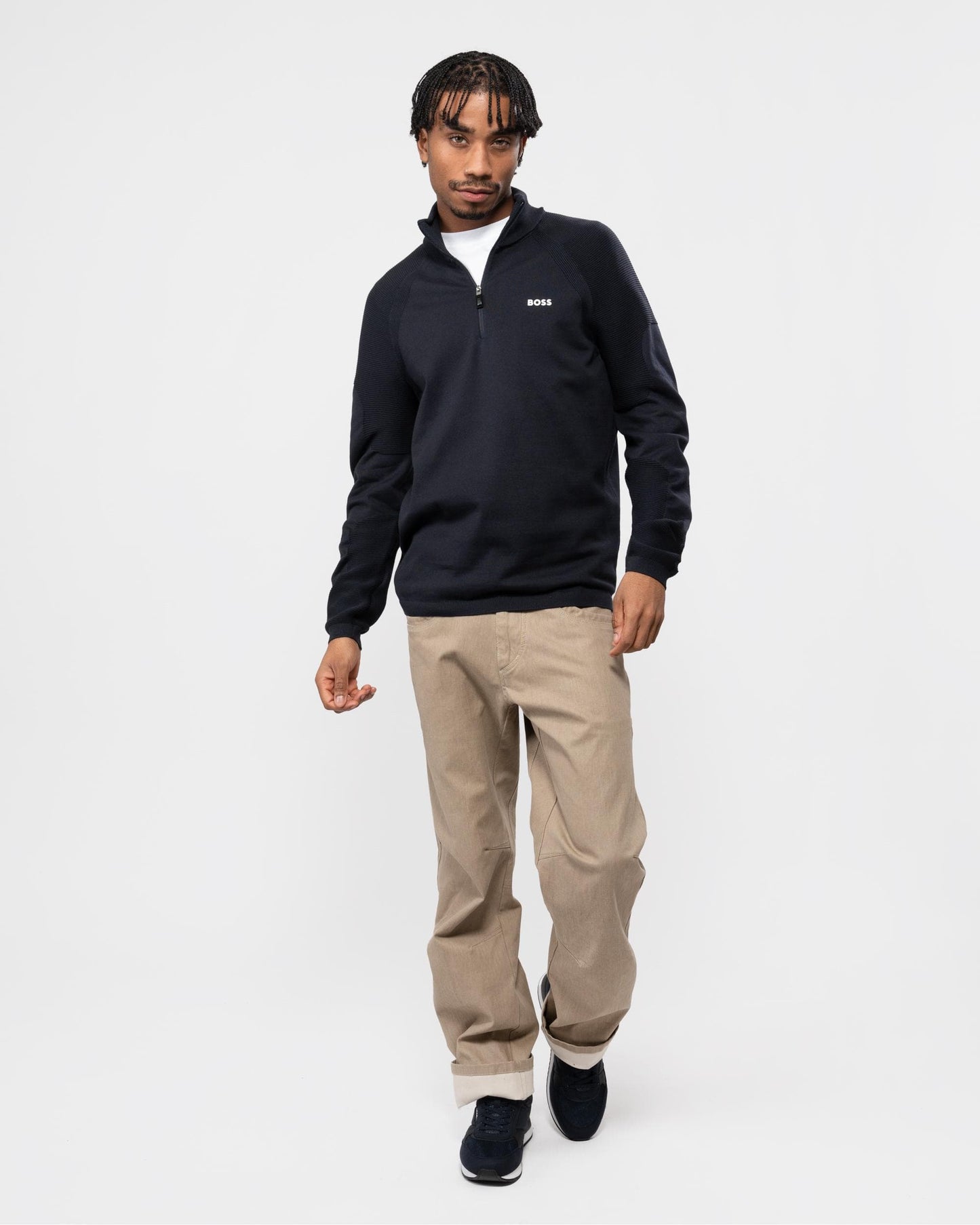BOSS Green Perform-X Quarter Zip Mens Jumper - Dark Blue 402