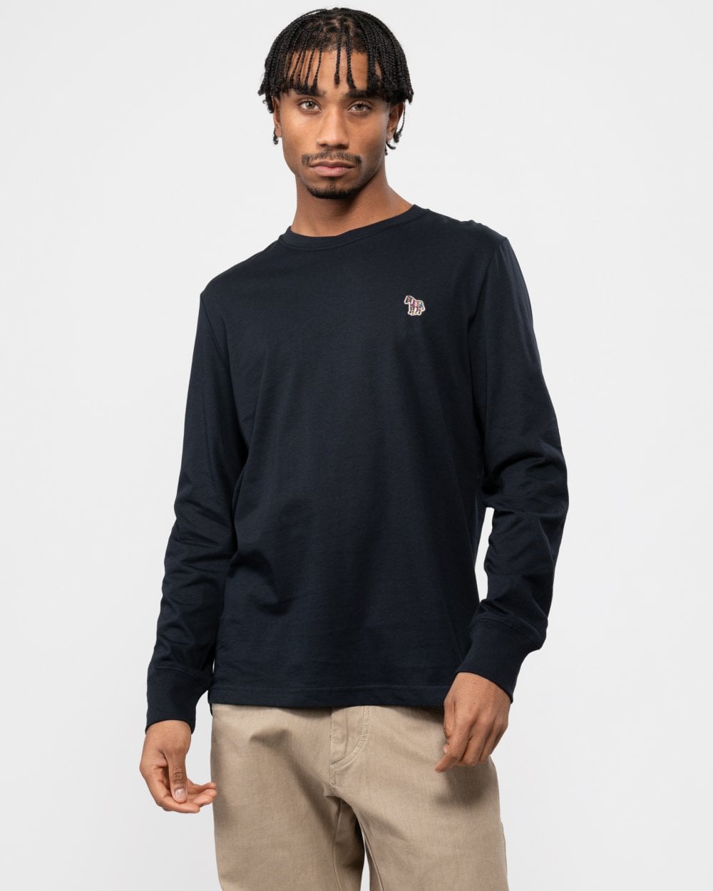 PS Paul Smith Mens Regular Fit Long Sleeve Zebra T-Shirt - 49 Very Dark Navy