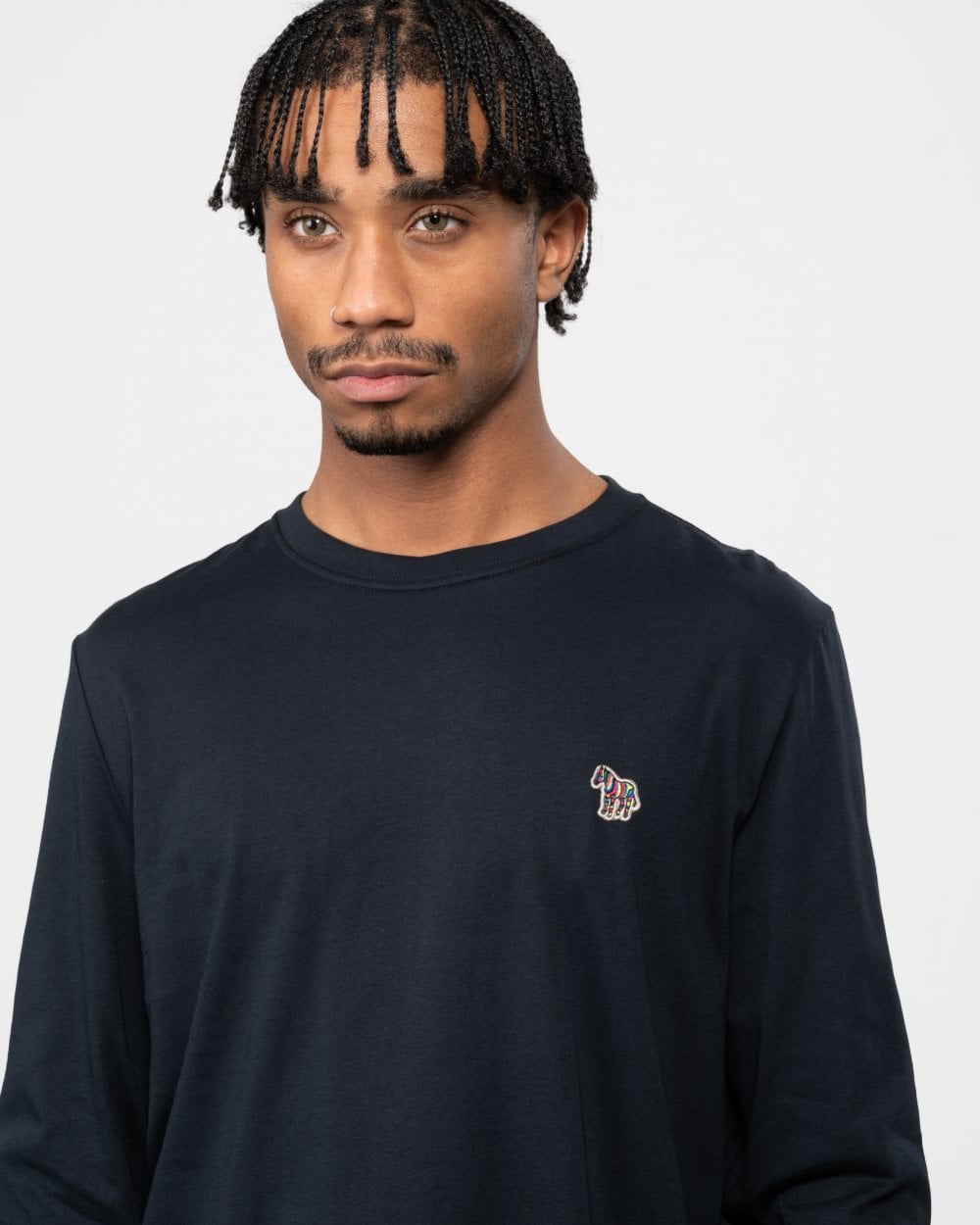 PS Paul Smith Mens Regular Fit Long Sleeve Zebra T-Shirt - 49 Very Dark Navy