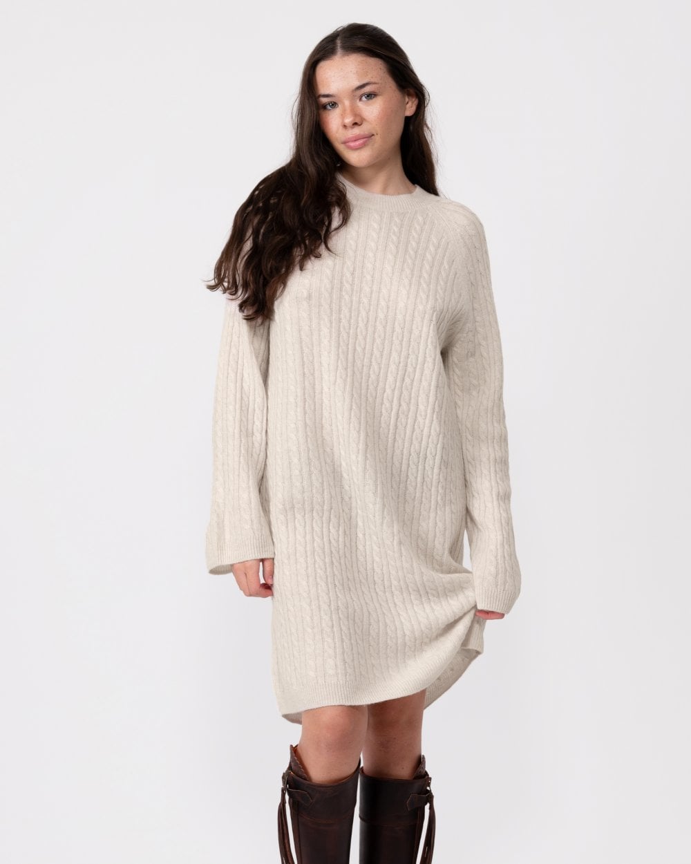 Tommy Hilfiger Cable Knit Womens Relaxed Jumper Dress - Cashmere Creme